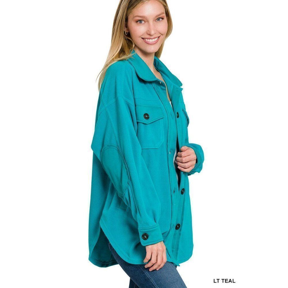 Zenana All About the Fleece Button-Down Shacket in Light Teal S-L QJ-4003D4 - Picture 7 of 10